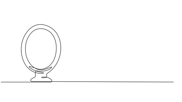 mirror continuous one line drawing animation, Animated Hand mirror in continuous one line drawing style minimalist black and white illustration, full length one line animation, self drawing a tabletop