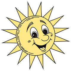 Cheerful Cartoon Sun With Smiling Face And Rays character