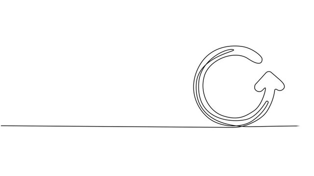 refresh icon continuous one line drawing animation, Circular Arrows continuous one line drawing minimalism design, continuous one line drawing curved arrow, pointing design outline vector illustration