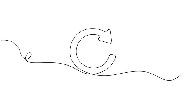 refresh icon continuous one line drawing animation, Circular Arrows continuous one line drawing minimalism design, continuous one line drawing curved arrow, pointing design outline vector illustration