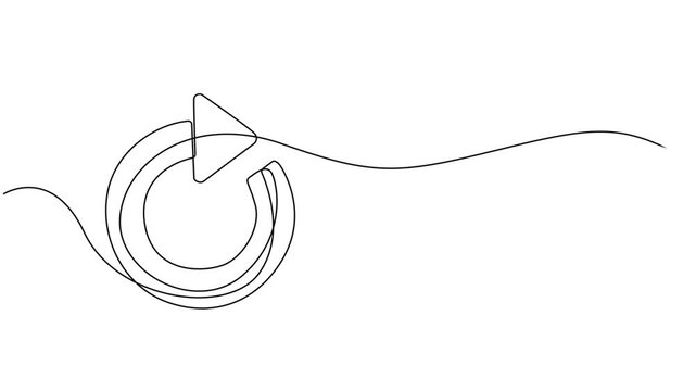 refresh icon continuous one line drawing animation, Circular Arrows continuous one line drawing minimalism design, continuous one line drawing curved arrow, pointing design outline vector illustration