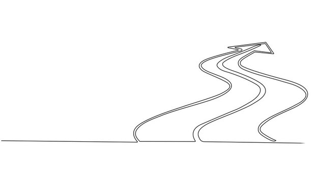 Self drawing line animation road continuous one single line drawn concept video, Animated vector illustration design of winding road, Simple Line Drawing of a Road. Full length one line animation.