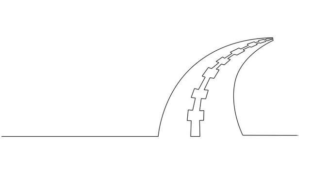 Self drawing line animation road continuous one single line drawn concept video, Animated vector illustration design of winding road, Simple Line Drawing of a Road. Full length one line animation.