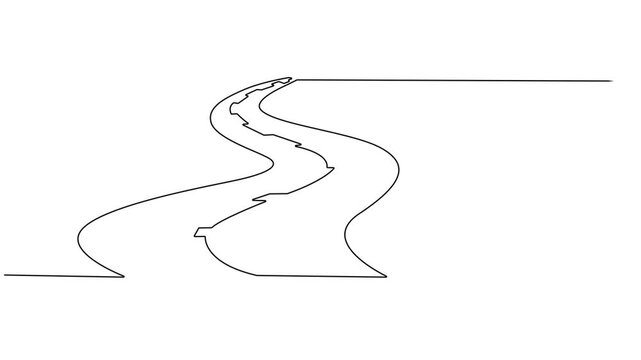 Self drawing line animation road continuous one single line drawn concept video, Animated vector illustration design of winding road, Simple Line Drawing of a Road. Full length one line animation.