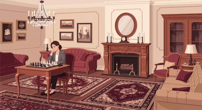 Contemplative chess player in vintage interior showcasing intellectual pursuit