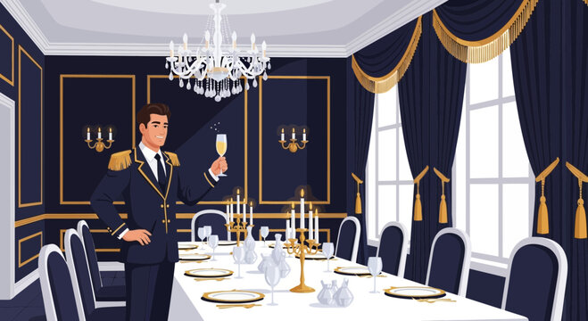 Elegant dining experience with a toast in a formal luxurious setting scene