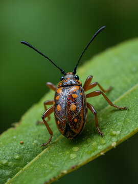 Closeup shot of a European firebug on a leaf