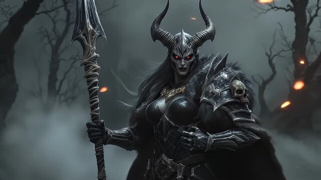 Captivating fantasy art video featuring a powerful demon warrior in a dark forest