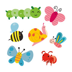 Cute Cartoon Insects and Bugs Collection A Whimsical Assortment for Children's Designs