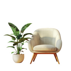 Fototapeta premium Elegant Armchair and Lush Potted Plant.