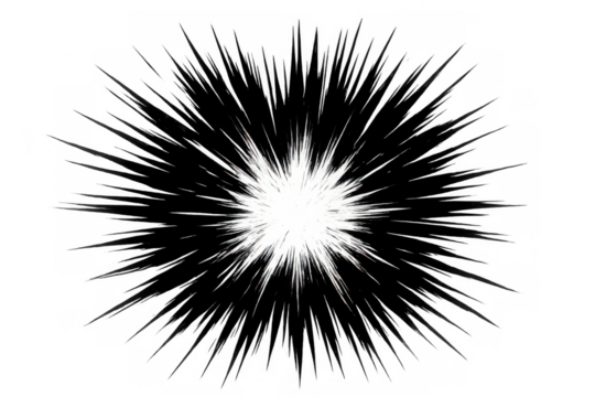 Comic book explosion burst effect with graphic star shape and sharp black rays extending from a bright white flash