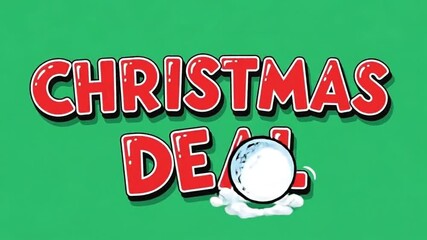 Animated Christmas Deal text with a bouncing golf ball. Fun cartoon style motion graphics for holiday sports promotions
