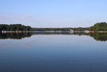 Obraz premium Long Lake with calm water in morning at Three Rivers, Michigan
