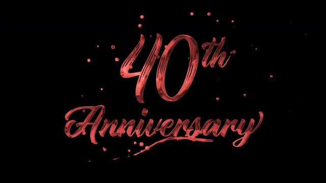 40th anniversary text animation in red metallic effect. suitable for celebrating special occasions, invitations, anniversary cards and social media. Includes alpha channel for any background.