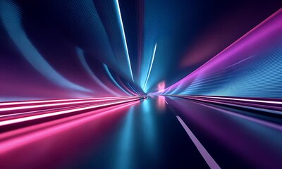 Abstract futuristic tunnel with vibrant neon light streaks in motion creating a sense of speed and advanced technology digital art - Powered by Adobe