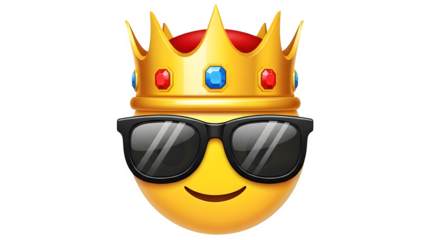 Cartoon king emoji wearing sunglasses isolated on transparent background