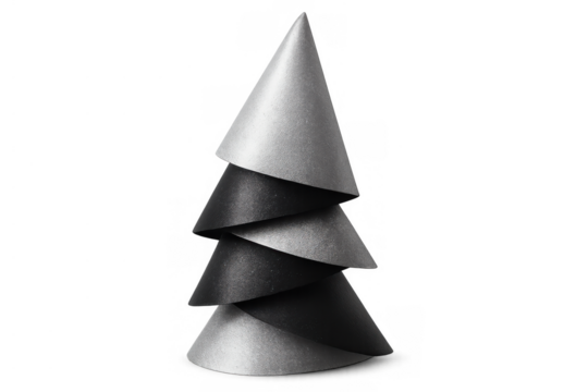 Abstract christmas tree made from cones creating a minimalist geometric holiday decoration, transparent background