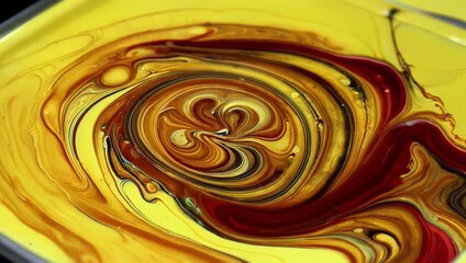 macro 4K animation flowing paint oil globs yellow red amber swirling blending dynamically creating organic abstract colorful visual element artistic stock footage - Powered by Adobe