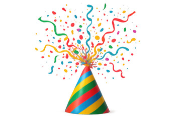 Obraz premium Party hat popping with colorful confetti and streamers, celebrating birthday events and festive occasions