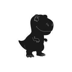 Cute T-Rex Dinosaur Silhouette, Cartoon Dino Character Vector Icon for Kids Logo, T-Shirt, and Sticker Design.