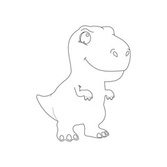Cute T-Rex Dinosaur Line Art Vector, Cartoon Tyrannosaurus Coloring Page for Kids.