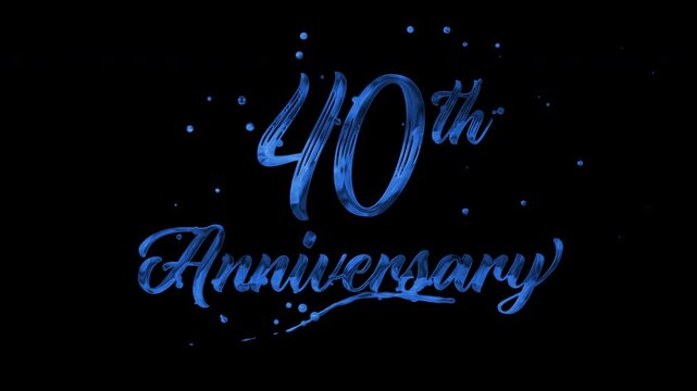 40th anniversary text animation in blue metallic effect. suitable for celebrating special occasions, invitations, anniversary cards and social media. Includes alpha channel for any background.
