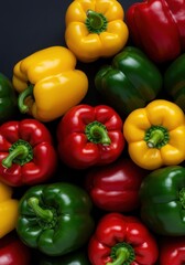 A vibrant selection of whole, uncooked bell peppers, also known as paprica or capsicum, featuring rich red, bright yellow, and deep green colors ,raw ,raw ingredient ,healthy eating