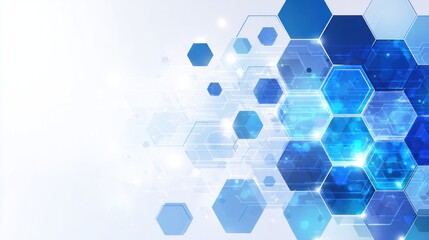 Abstract blue hexagons form a glowing digital technology background design.