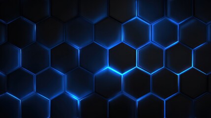 Dark geometric background with glowing blue hexagonal outlines