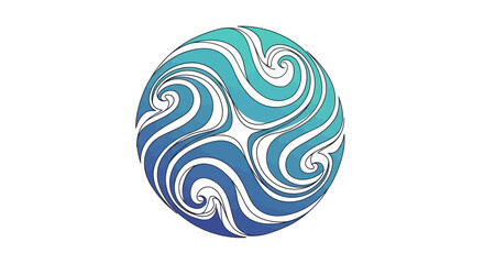 Dynamic aqua sphere featuring swirling currents in teal and azure gradients on white backdrop