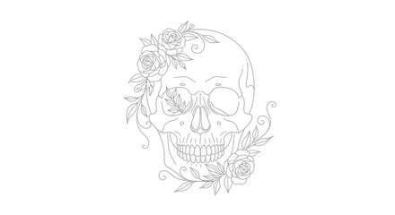 Ethereal skull adorned with floral elements evoking a sense of life and decay
