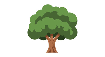 Stylized tree with lush green foliage and a sturdy brown trunk on a clean white backdrop
