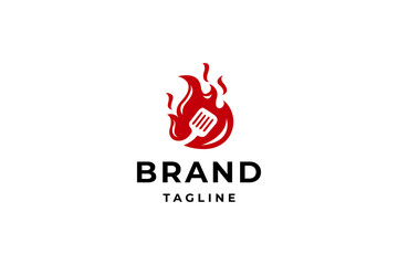 smoked meat barbecue logo with spatula flame. food logo design inspiration