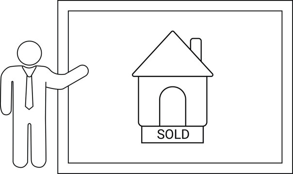 An agent presents a house with SOLD sign in a frame