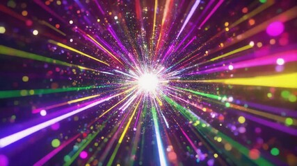 Colorful Light Burst Background 中心の白い光の玉と、カラフルな光の放射状の爆発 動画 - Powered by Adobe