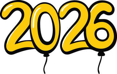 Golden balloon numbers 2026 celebration icon