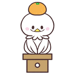 鏡餅の様に座る白い鳥のイラスト © おひさまストック