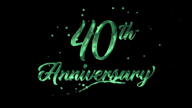 40th anniversary text animation in green metallic effect. suitable for celebrating special occasions, invitations, anniversary cards and social media. Includes alpha channel for any background.