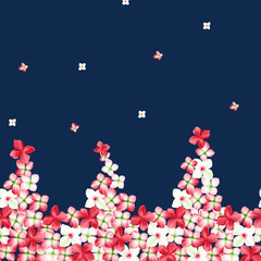 watercolour textile flower border pattern on navy background
