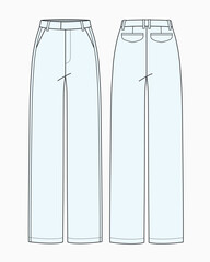 Women's trouser front and back view vector design mockup template.
