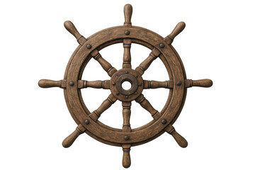 Wooden ship's wheel for navigation, steering, and maritime control on a transparent background