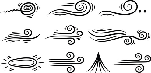 Windy Elements Vector Illustration of Swirls, Lines, and Airflow Symbols for Design