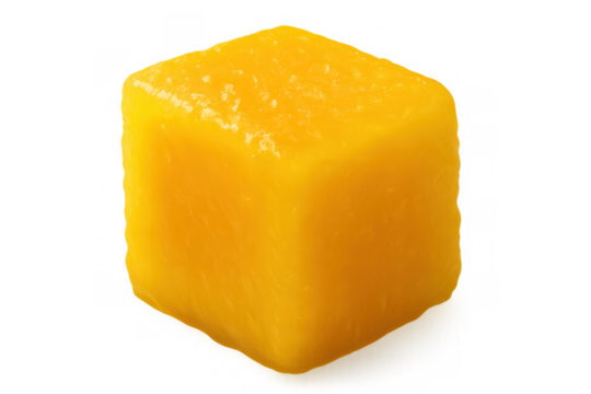 Mango cube displaying fresh juicy diced fruit, healthy and sweet portion cut food with transparent background