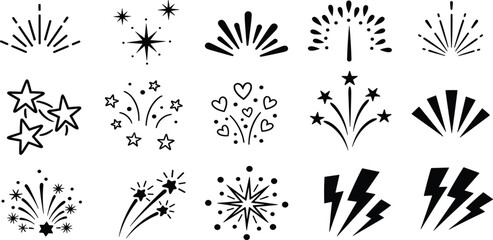 Celebration Sparkles and Lightning Bolts Line Art Collection