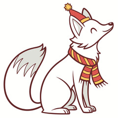 Cute SVG of a Funny Arctic Fox in Midnight Sparkle colors, placed in a New Year celebration setting