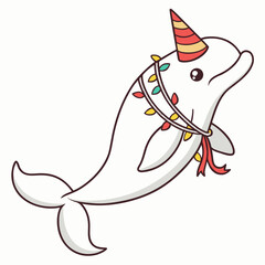 Delightful Playful Beluga Whale in a New Year celebration scene – Midnight Sparkle vector illustration