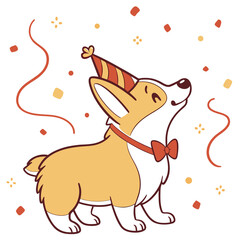 A Peaceful Puppy (Corgi) in a New Year celebration theme – Midnight Sparkle palette SVG illustration