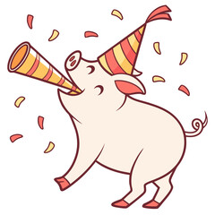 Cute Excited Miniature Pig in a New Year celebration world – Midnight Sparkle palette vector