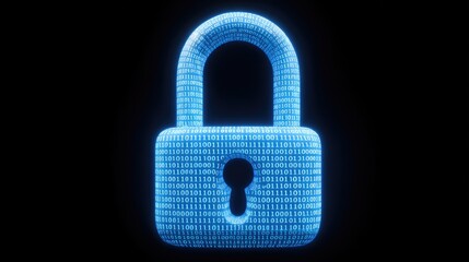 Futuristic Blue Digital Padlock Surrounded by Binary Code Representing Cybersecurity, Data Protection, and Information Security in the Digital Age