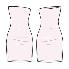 Off shoulder tops front and back view technical flat drawing vector mockup illustration.